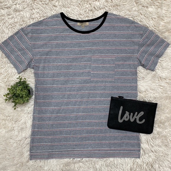 Polagram Ringer Stripes SS Tee 💗 Gray Pink Black White - Picture 2 of 12